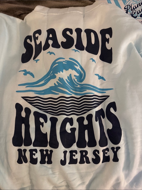 Tops - Seaside Heights Wave Graphic Sweatshirt - White with Navy & Aqua